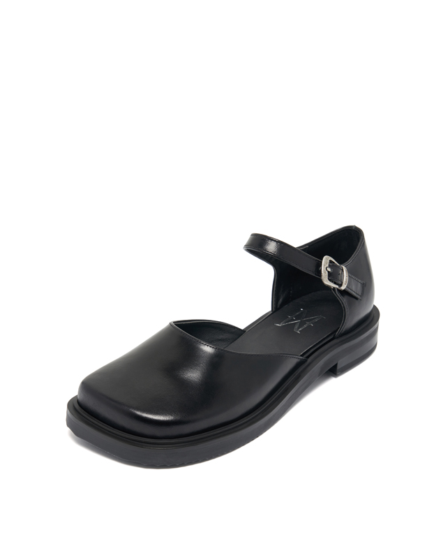 Clam mary Jane sandals loafer black